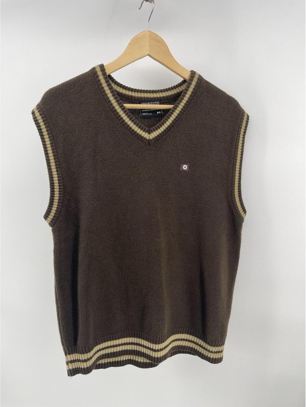 South Pole Sweater Vest Men Medium Brown V Neck Knit Y2K Streetwear